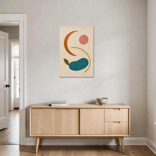 Retro Wall Decor with Teal Pebble and Coral Sun - Canvas Wall Art - Coffee Table - 24x36