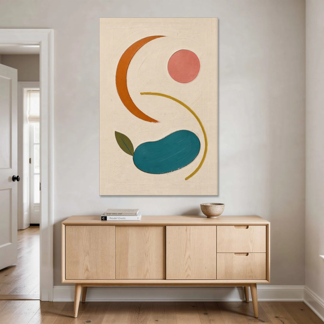 Retro Wall Decor with Teal Pebble and Coral Sun - Canvas Wall Art - Coffee Table - 40x60