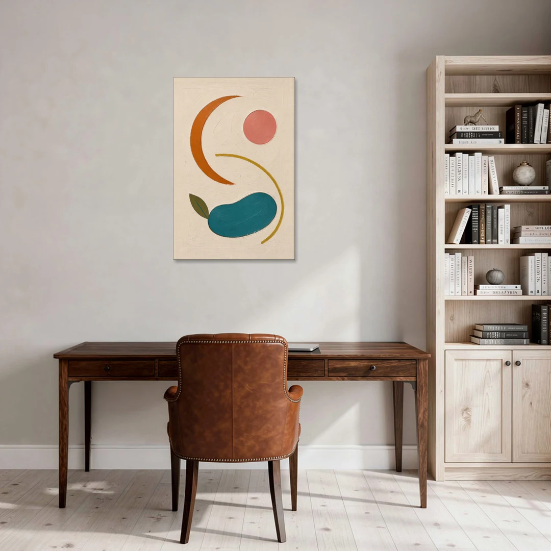 Retro Wall Decor with Teal Pebble and Coral Sun - Canvas Wall Art - Office - 24x36