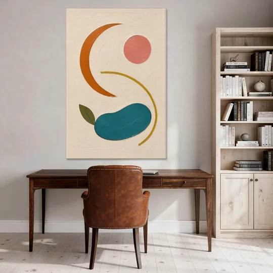 Retro Wall Decor with Teal Pebble and Coral Sun - Canvas Wall Art - Office - 40x60