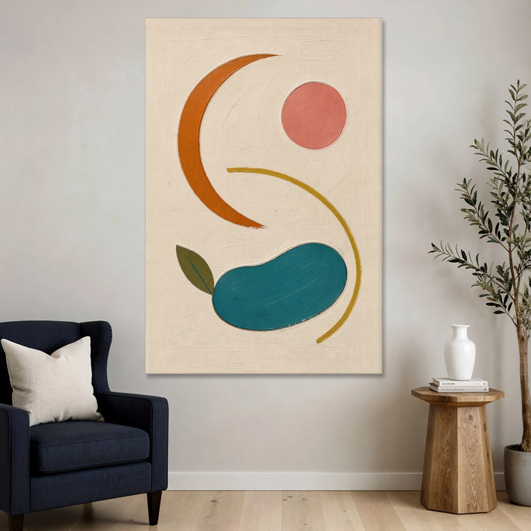 Retro Wall Decor with Teal Pebble and Coral Sun - Canvas Wall Art - Sofa - 40x60