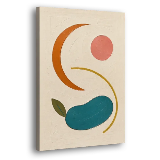 Retro Wall Decor with Teal Pebble and Coral Sun - Canvas Wall Art - Side