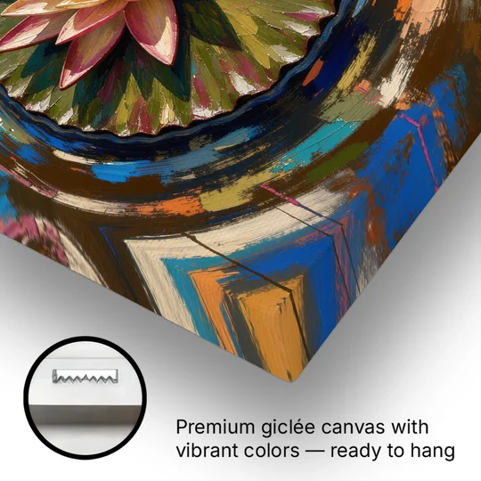 Retro Water Lily in Ripple Rings for the Bathroom - Canvas Wall Art - Gallery Wrap Corner