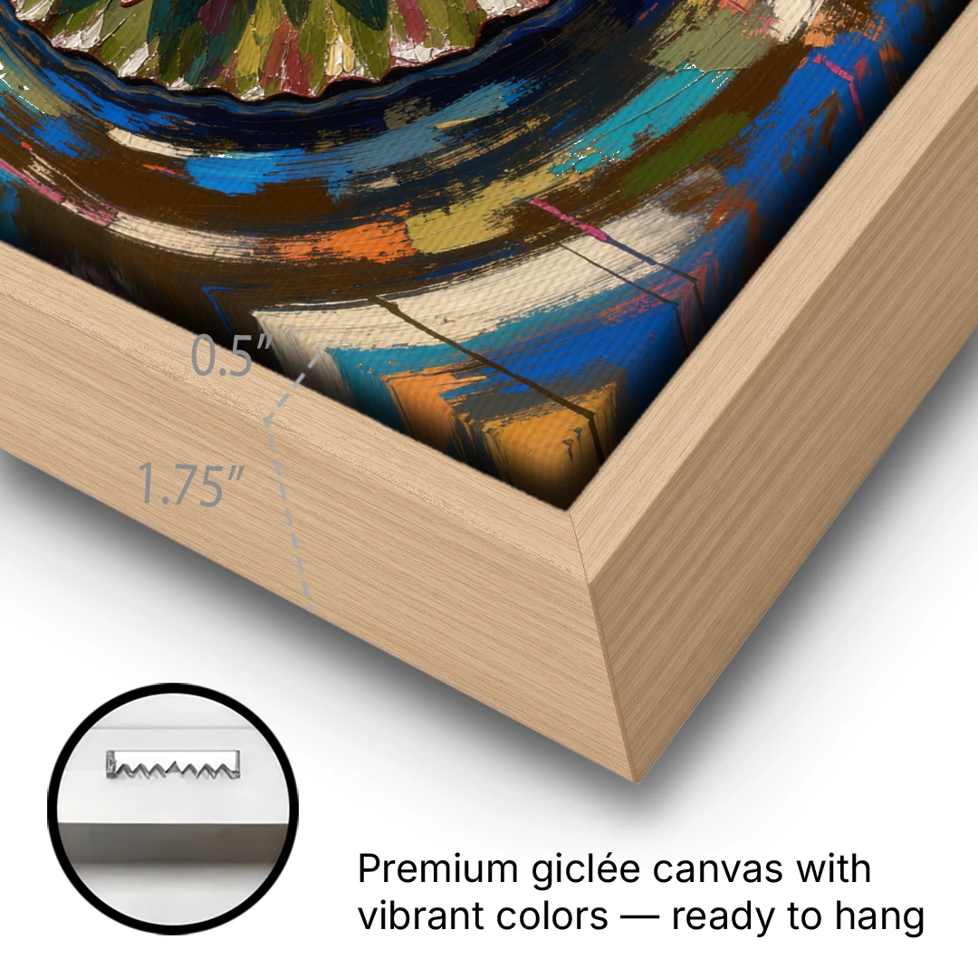 Retro Water Lily in Ripple Rings for the Bathroom - Oak Framed Canvas Wall Art - Gallery Wrap Corner
