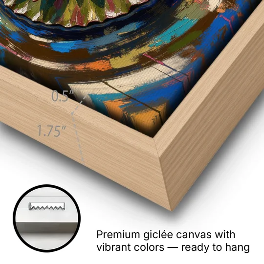 Retro Water Lily in Ripple Rings for the Bathroom - Oak Framed Canvas Wall Art - Gallery Wrap Corner