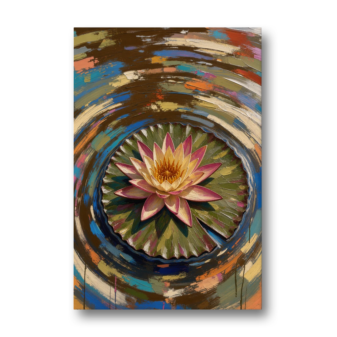 Retro Water Lily in Ripple Rings for the Bathroom - Canvas Wall Art - Front