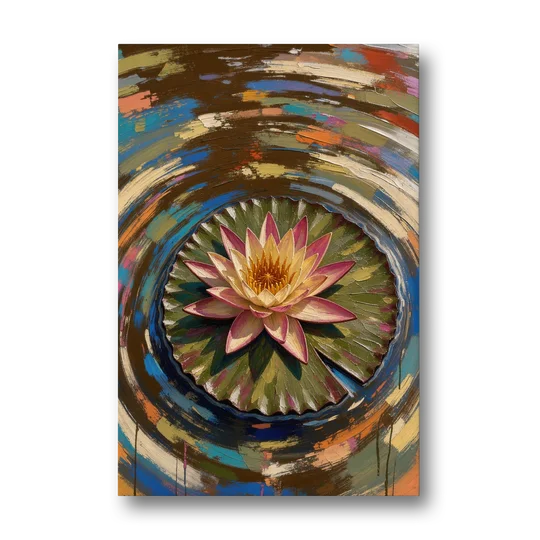 Retro Water Lily in Ripple Rings for the Bathroom - Canvas Wall Art - Front
