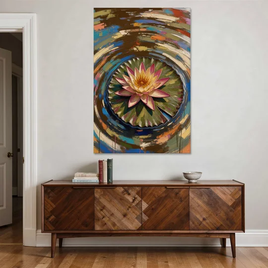 Retro Water Lily in Ripple Rings for the Bathroom - Canvas Wall Art - Coffee Table - 40x60