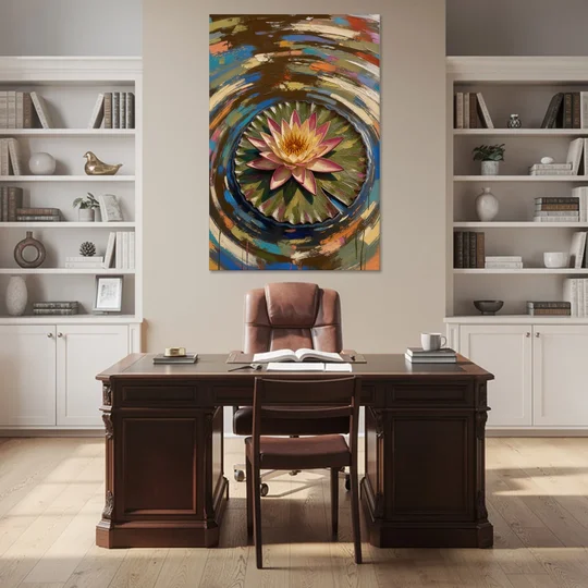 Retro Water Lily in Ripple Rings for the Bathroom - Canvas Wall Art - Office - 40x60
