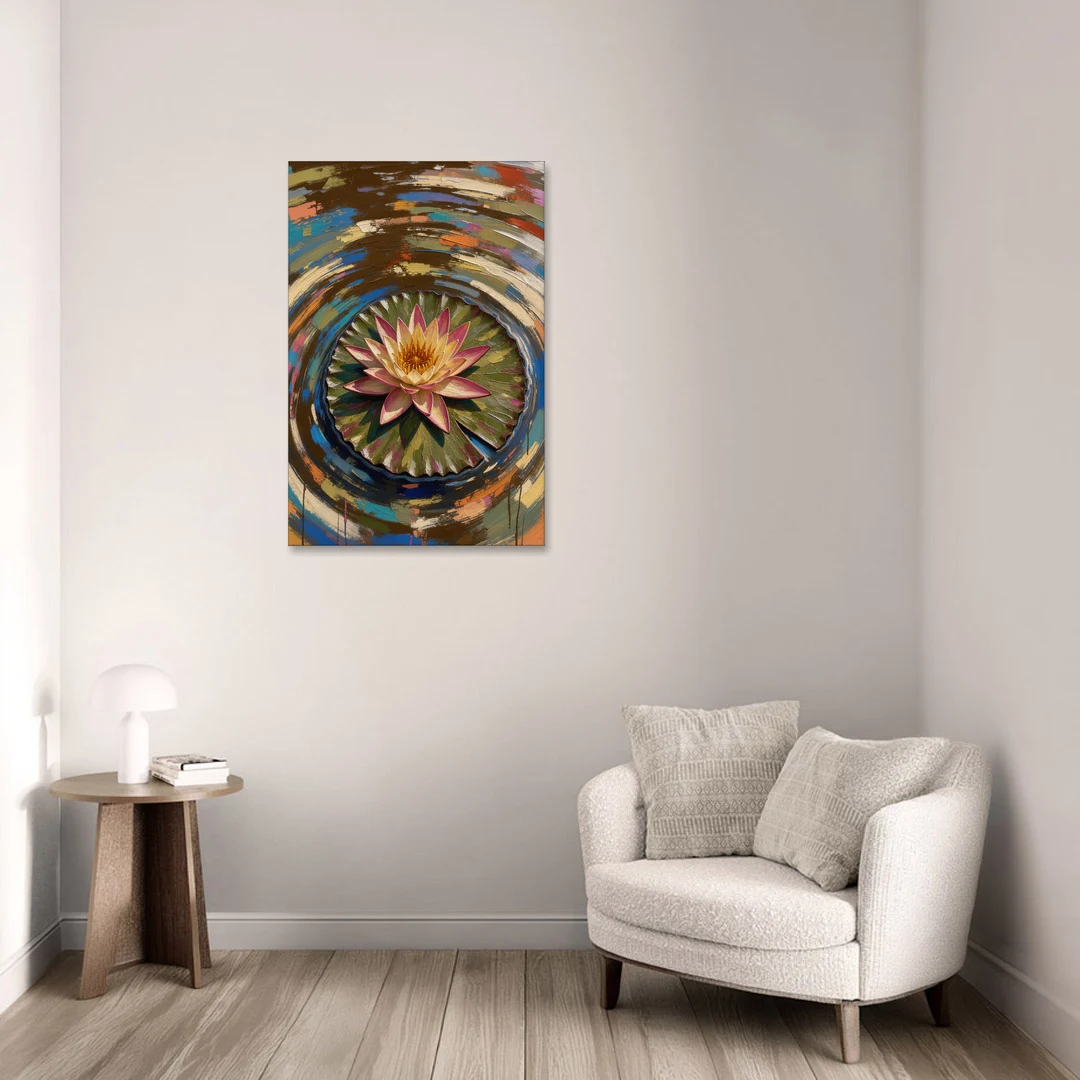 Retro Water Lily in Ripple Rings for the Bathroom - Canvas Wall Art - Sofa - 24x36