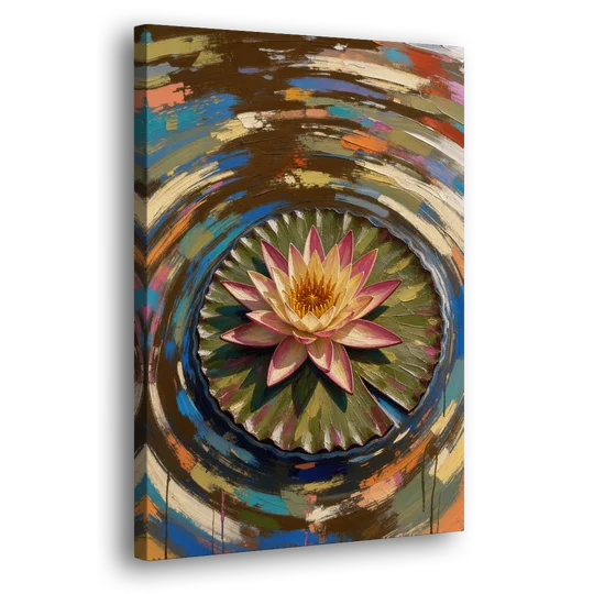 Retro Water Lily in Ripple Rings for the Bathroom - Canvas Wall Art - Side