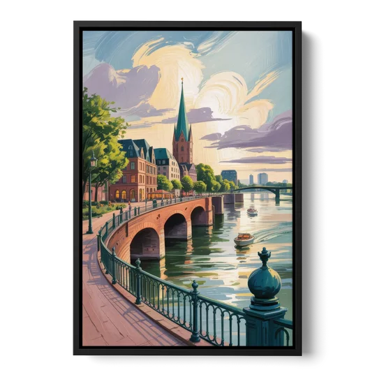 Rhine Promenade - Black Framed Canvas Wall Art - Front