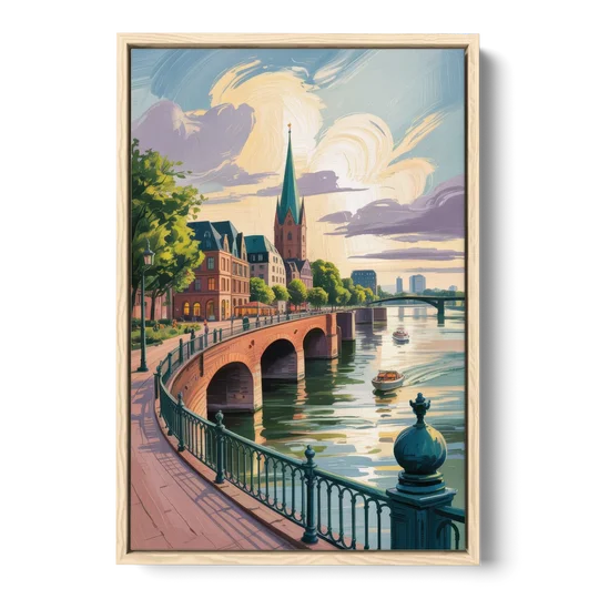 Rhine Promenade - Oak Framed Canvas Wall Art - Front