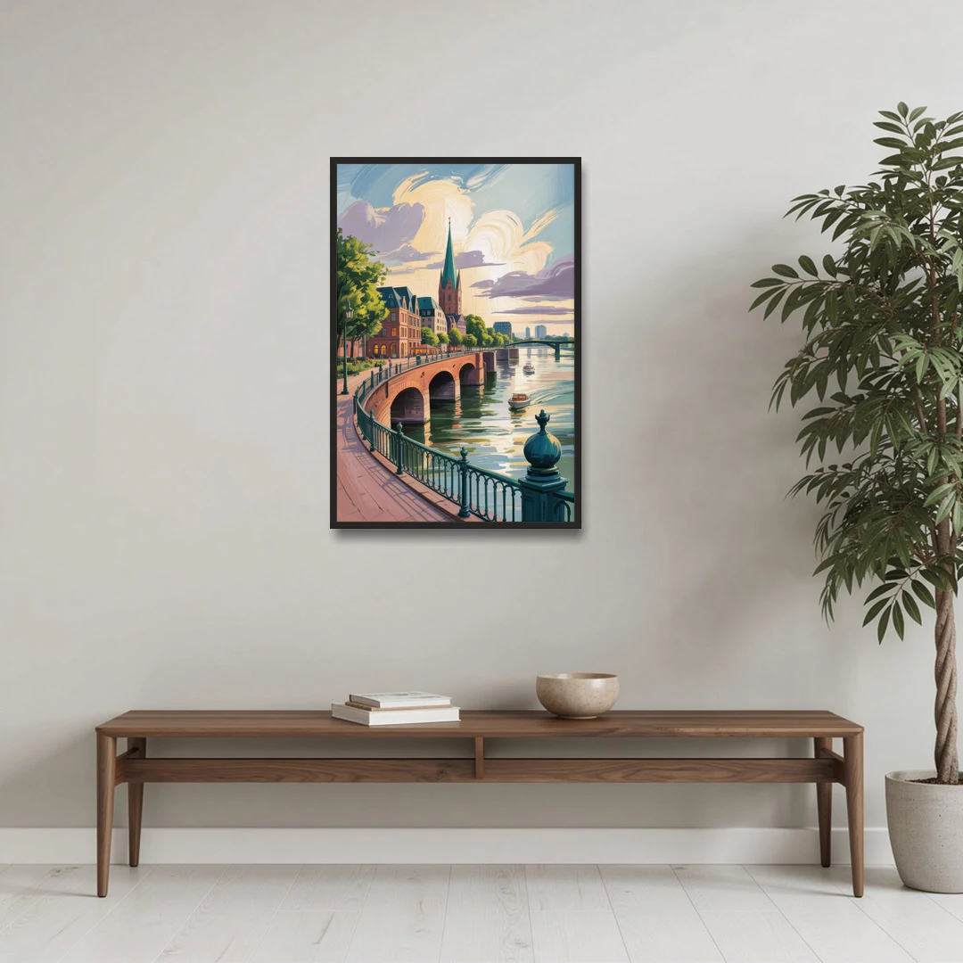 Rhine Promenade - Black Framed Canvas Wall Art - Coffee Table - 24x36