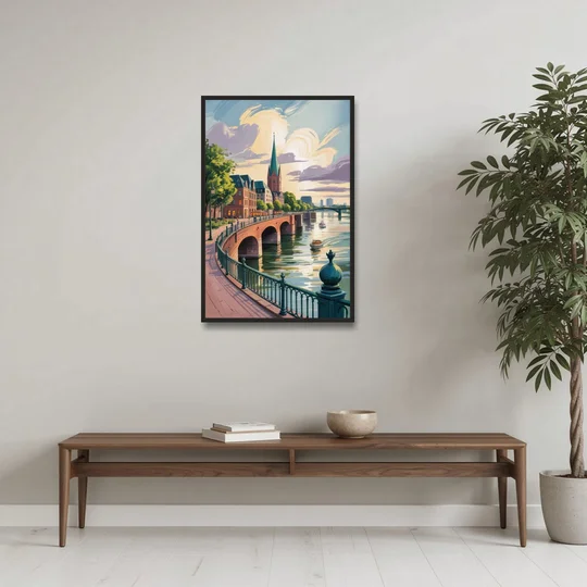 Rhine Promenade - Black Framed Canvas Wall Art - Coffee Table - 24x36