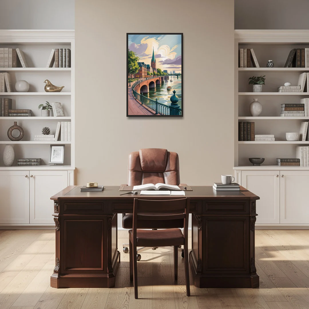 Rhine Promenade - Black Framed Canvas Wall Art - Office - 24x36
