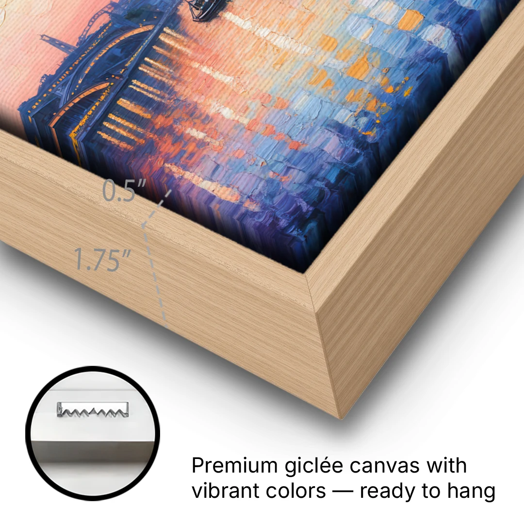 Ribeira Reflections - Oak Framed Canvas Wall Art - Gallery Wrap Corner