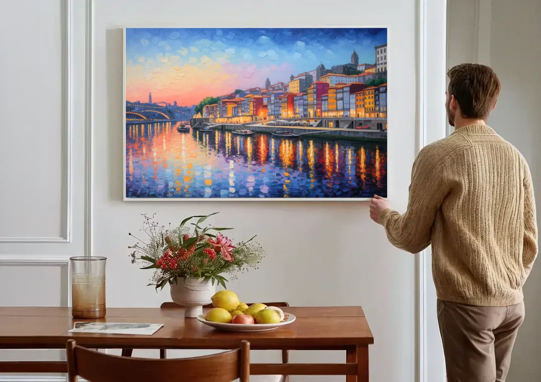 Ribeira Reflections canvas wall art above a dining table