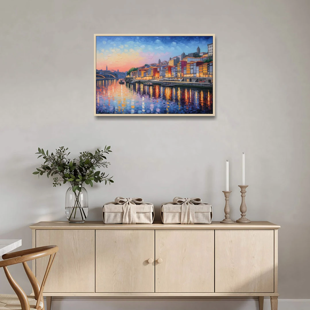 Ribeira Reflections - Oak Framed Canvas Wall Art - Coffee Table - 36x24