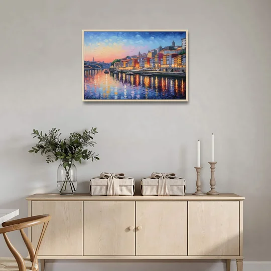 Ribeira Reflections - Oak Framed Canvas Wall Art - Coffee Table - 36x24
