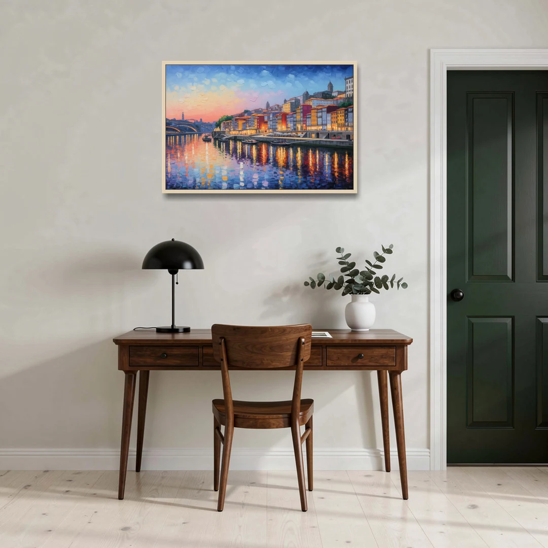 Ribeira Reflections - Oak Framed Canvas Wall Art - Office - 36x24