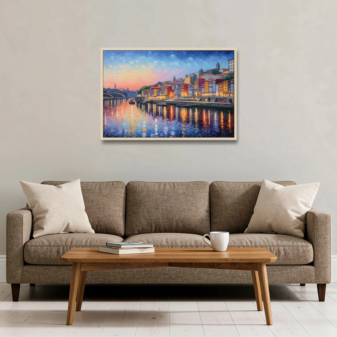 Ribeira Reflections - Oak Framed Canvas Wall Art - Sofa - 36x24
