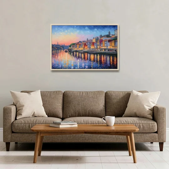 Ribeira Reflections - Oak Framed Canvas Wall Art - Sofa - 36x24