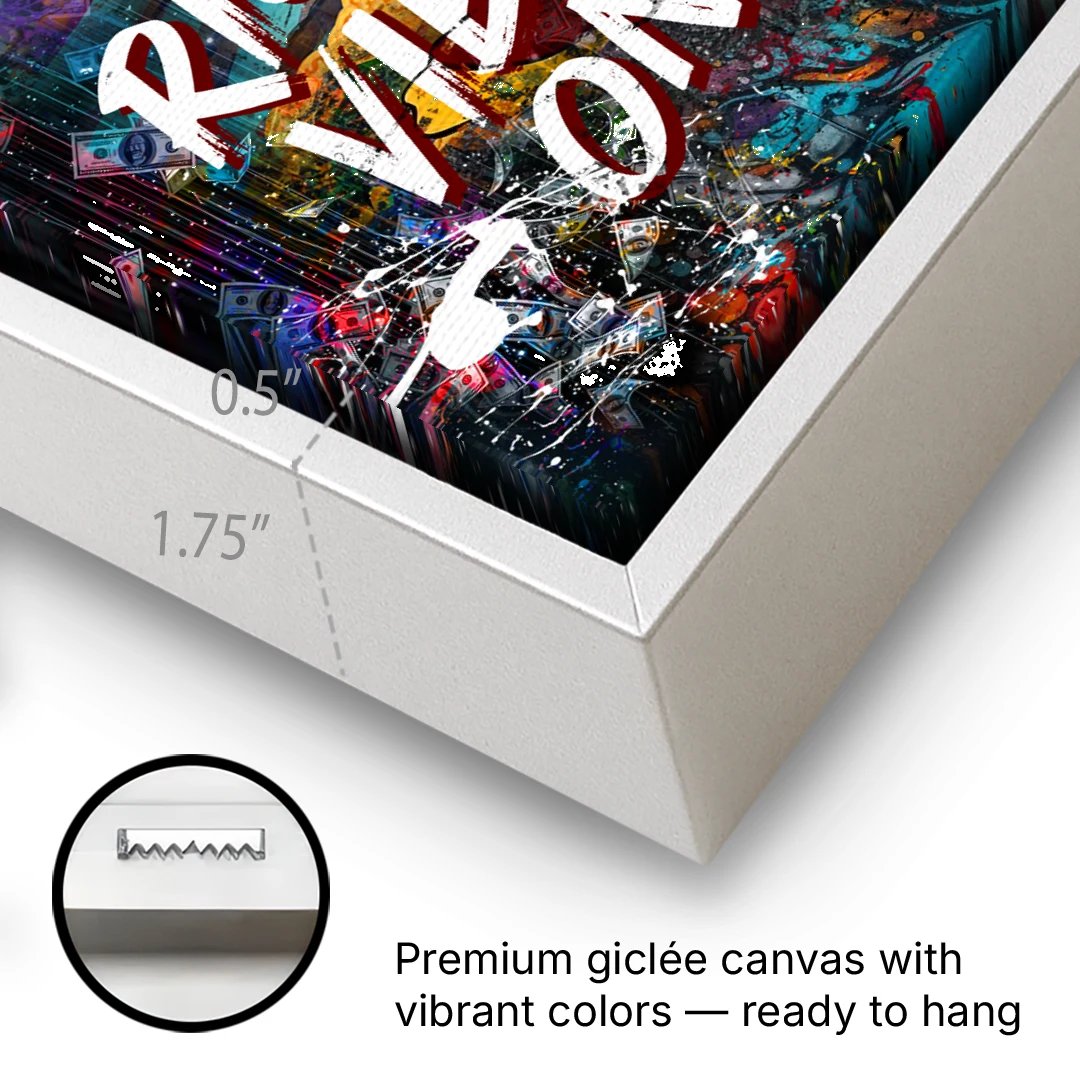 Rich Vibes Only - White Framed Canvas Wall Art - Gallery Wrap Corner