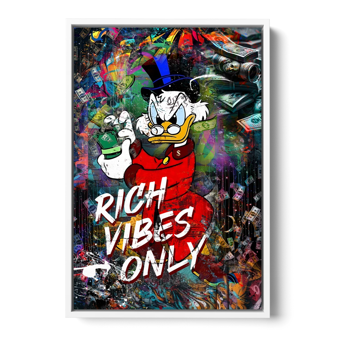 Rich Vibes Only - White Framed Canvas Wall Art - Front