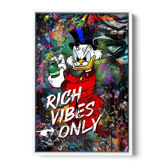Rich Vibes Only - White Framed Canvas Wall Art - Front