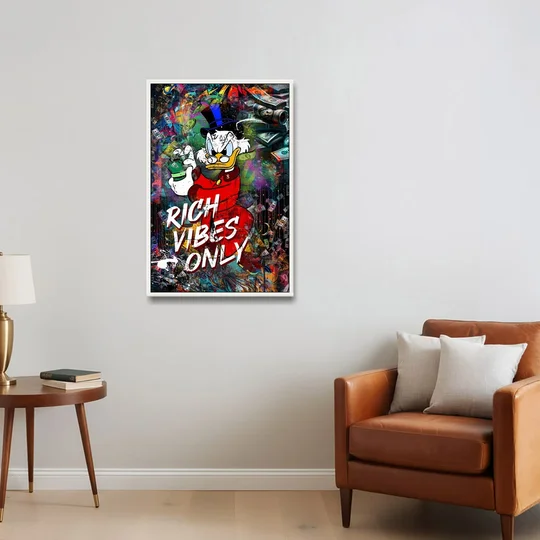 Rich Vibes Only - White Framed Canvas Wall Art - Sofa - 24x36