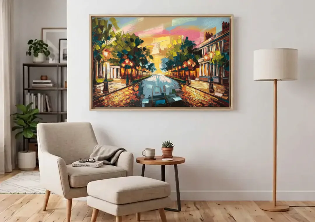 Richmond Monument Avenue canvas wall art above an armchair in a bright living room