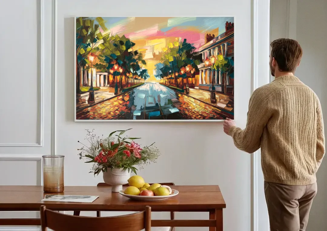 Richmond Monument Avenue canvas wall art above a dining table