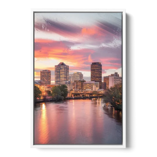 Richmond Skyline Sunset - White Framed Canvas Wall Art - Front