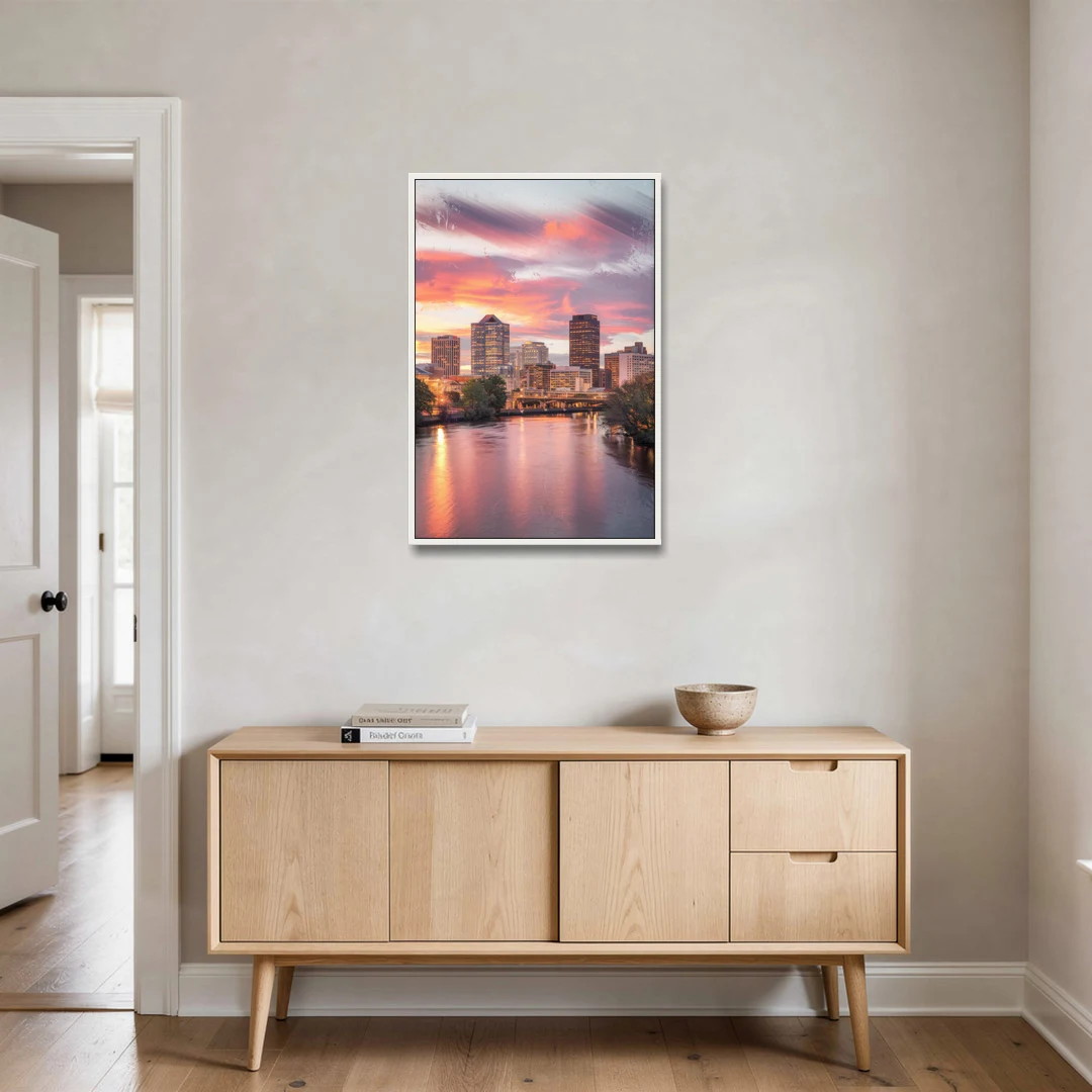 Richmond Skyline Sunset - White Framed Canvas Wall Art - Coffee Table - 24x36