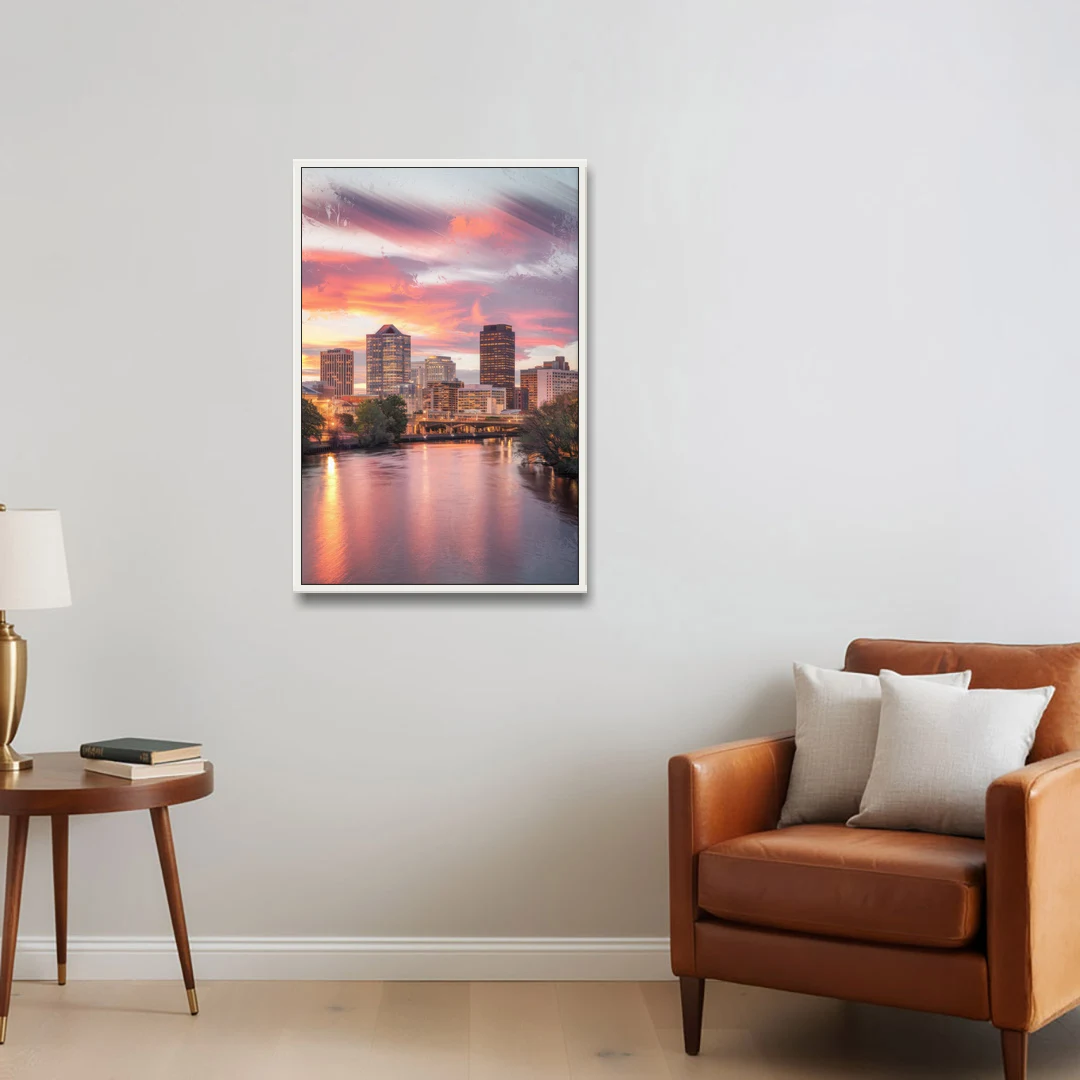 Richmond Skyline Sunset - White Framed Canvas Wall Art - Sofa - 24x36