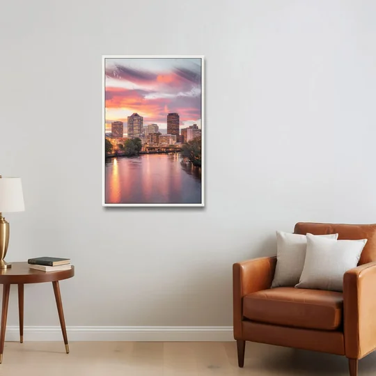 Richmond Skyline Sunset - White Framed Canvas Wall Art - Sofa - 24x36