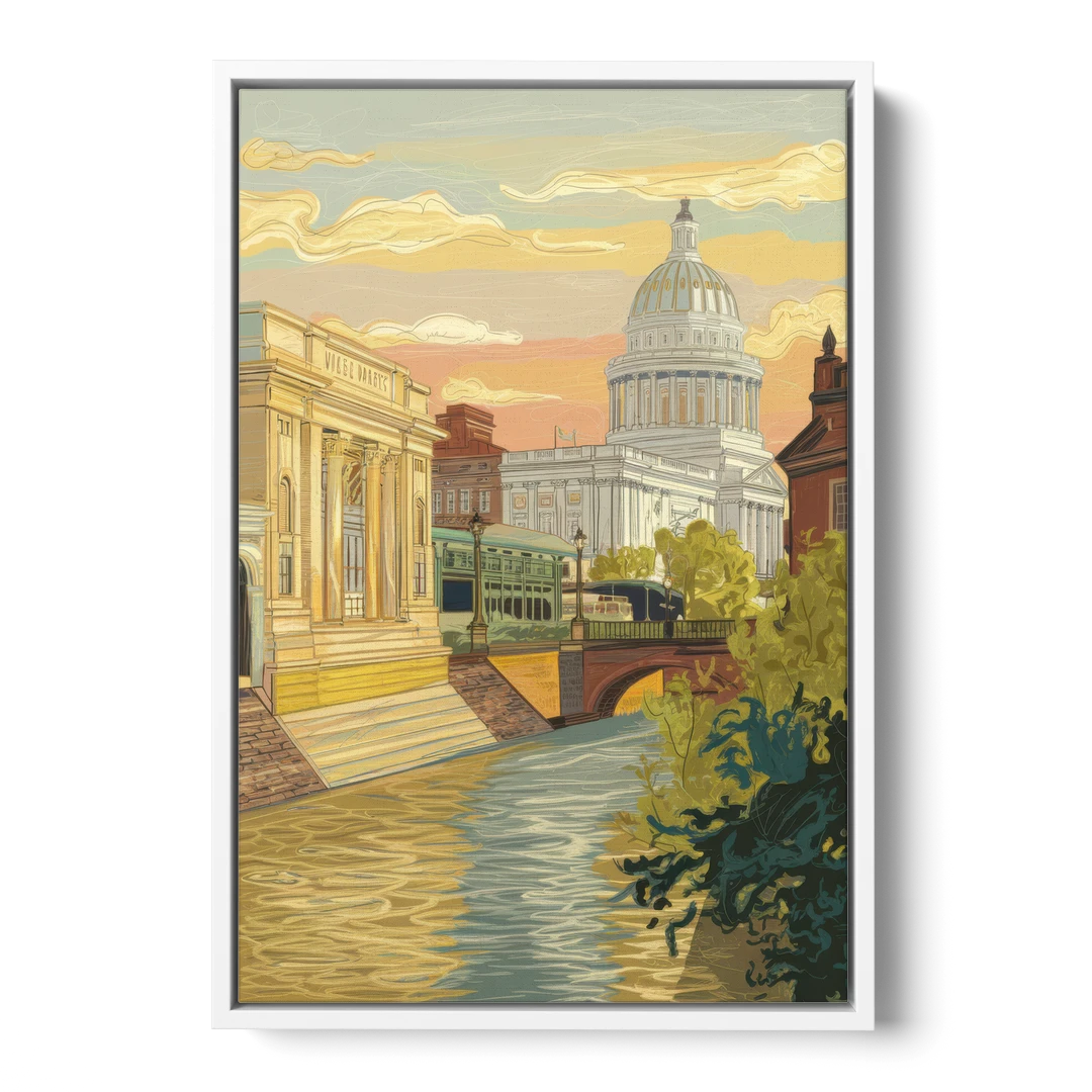 Richmond Urban Landmarks - White Framed Canvas Wall Art - Front