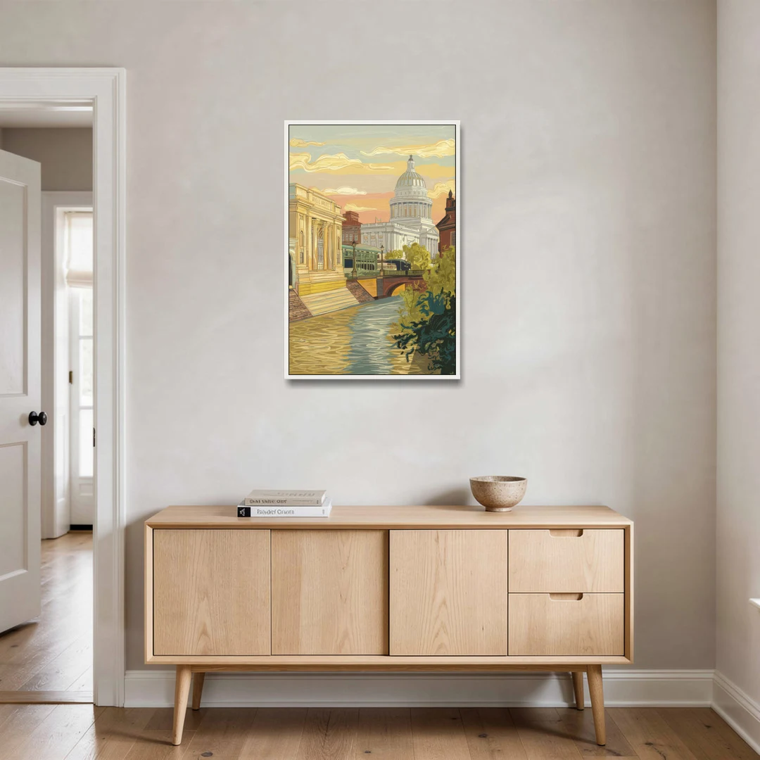 Richmond Urban Landmarks - White Framed Canvas Wall Art - Coffee Table - 24x36