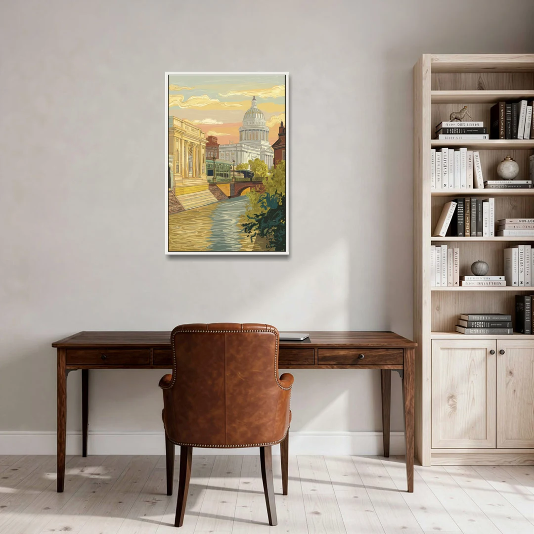 Richmond Urban Landmarks - White Framed Canvas Wall Art - Office - 24x36