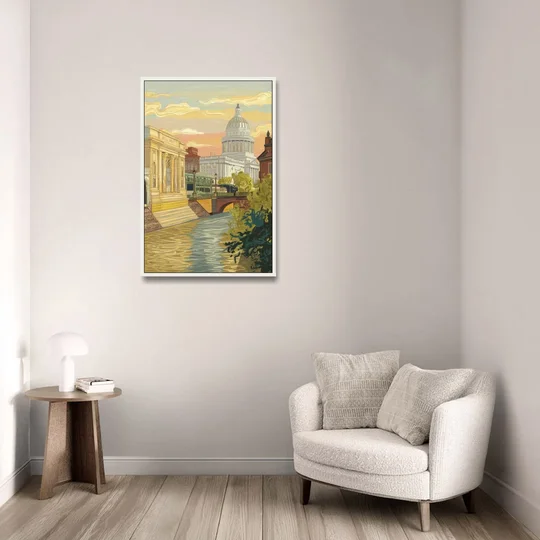 Richmond Urban Landmarks - White Framed Canvas Wall Art - Sofa - 24x36