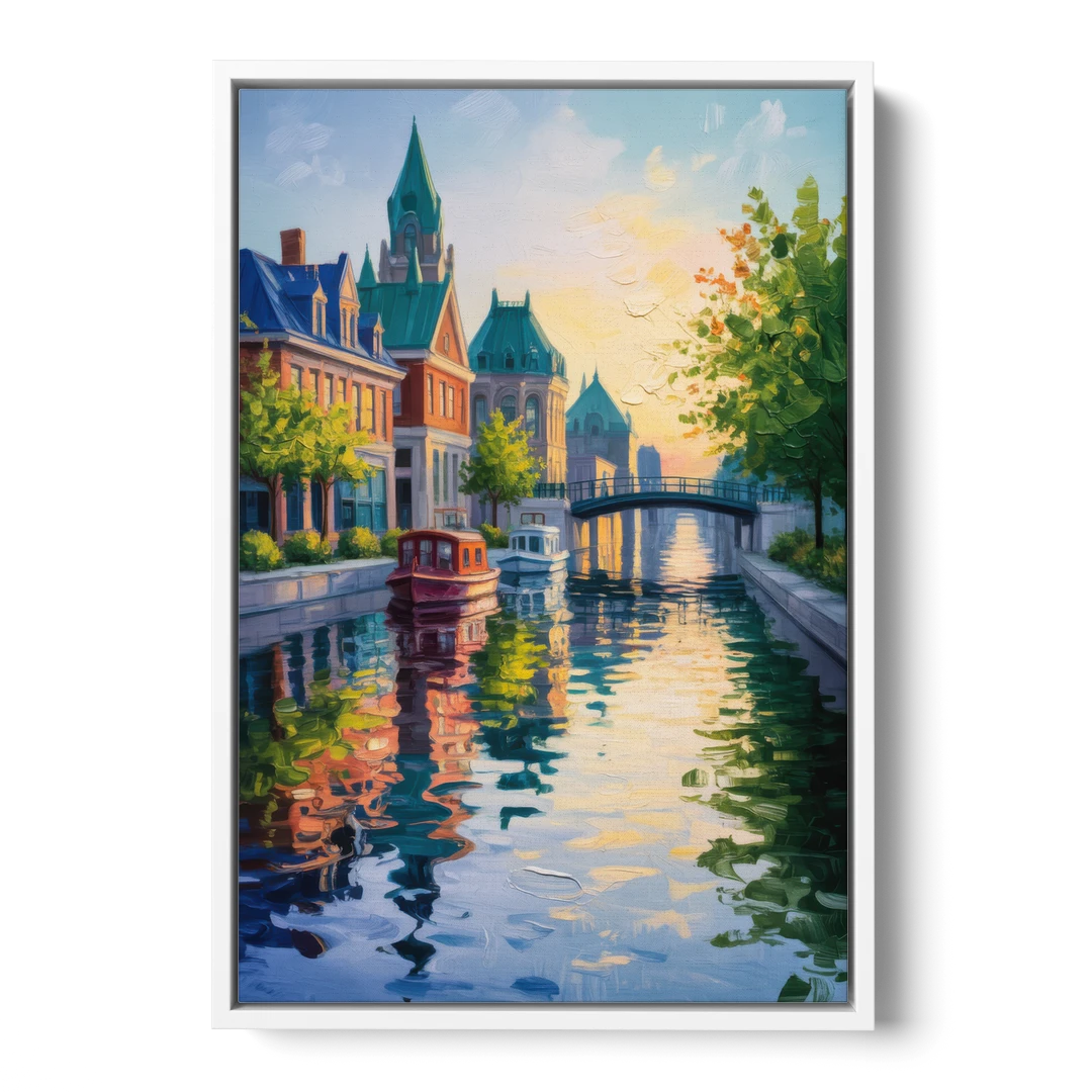 Rideau Canal Reflections - White Framed Canvas Wall Art - Front