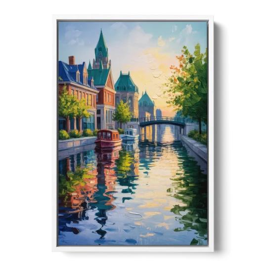 Rideau Canal Reflections - White Framed Canvas Wall Art - Front
