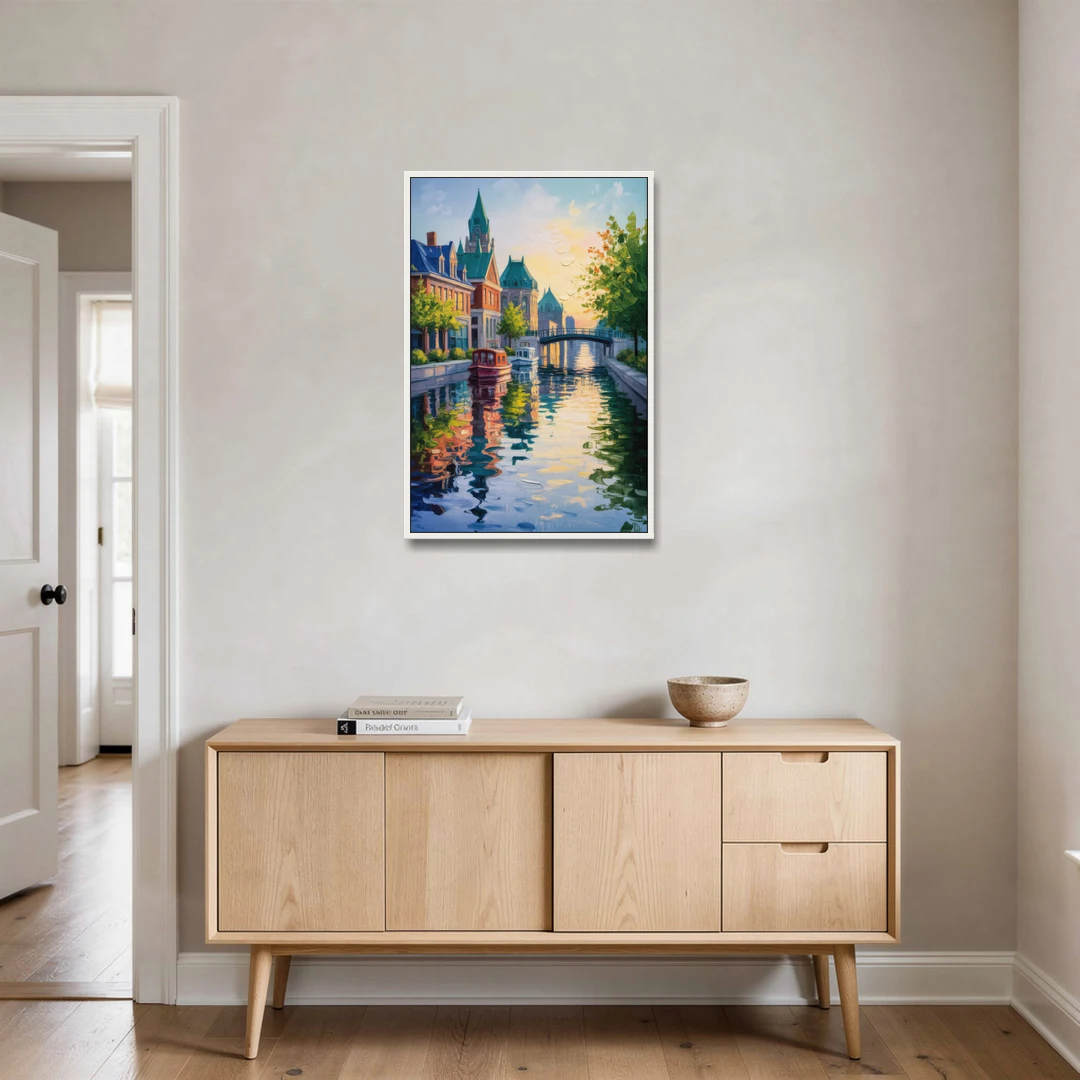 Rideau Canal Reflections - White Framed Canvas Wall Art - Coffee Table - 24x36