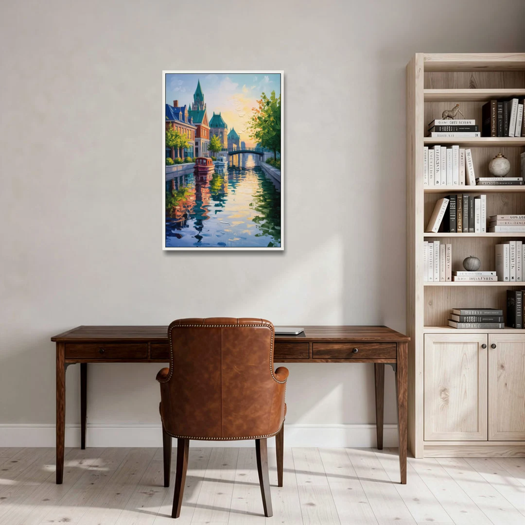 Rideau Canal Reflections - White Framed Canvas Wall Art - Office - 24x36