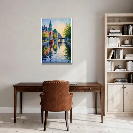 Rideau Canal Reflections - White Framed Canvas Wall Art - Office - 24x36