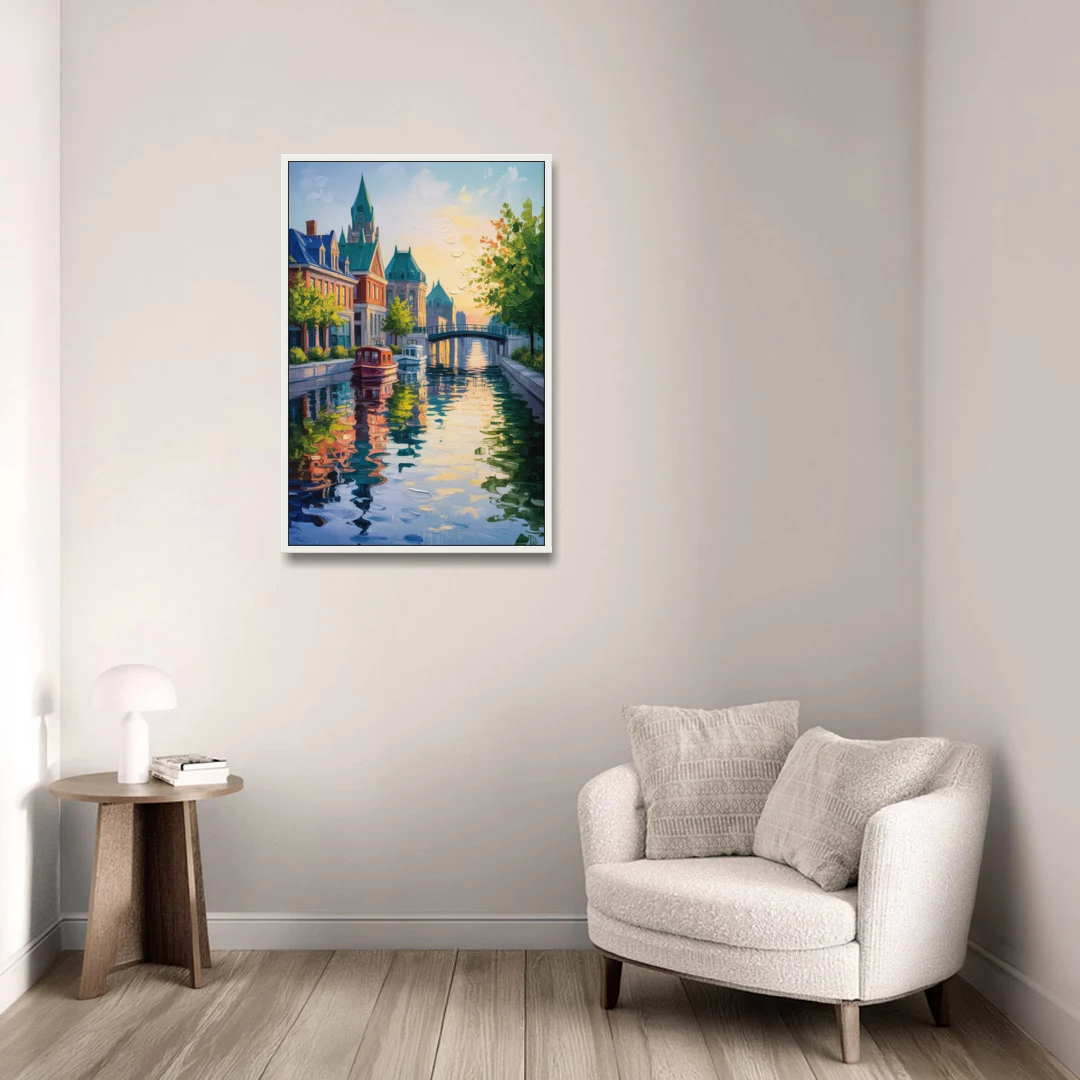 Rideau Canal Reflections - White Framed Canvas Wall Art - Sofa - 24x36