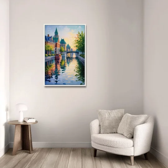 Rideau Canal Reflections - White Framed Canvas Wall Art - Sofa - 24x36