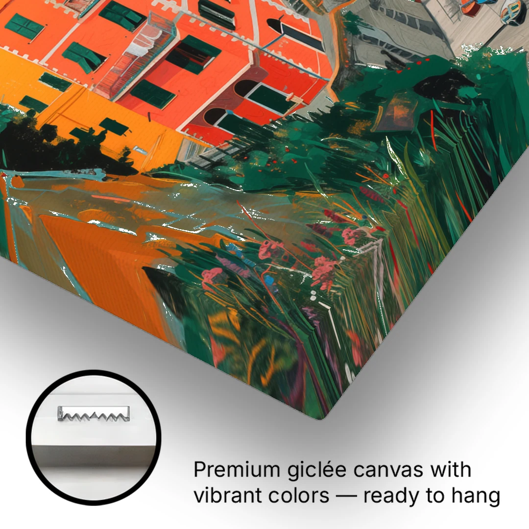 Riomaggiore Painting Above the Sea - Canvas Wall Art - Gallery Wrap Corner