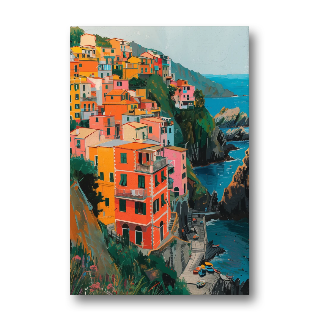 Riomaggiore Painting Above the Sea - Canvas Wall Art - Front